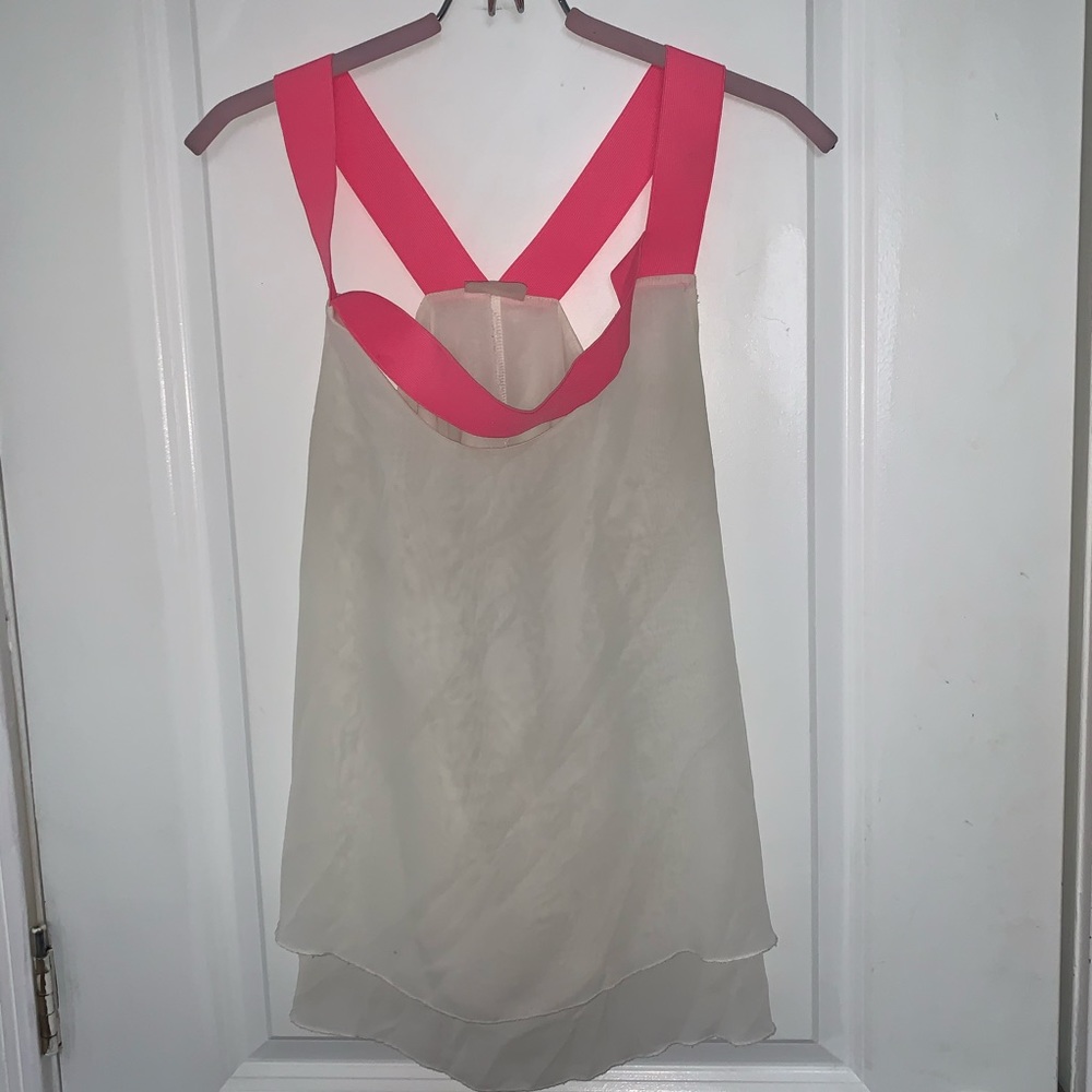 White Top with Neon Pink Elastic Straps